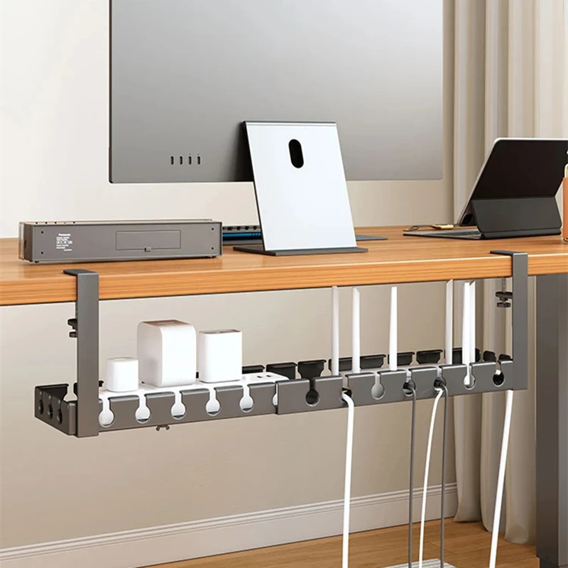 Under Table Storage Rack No Punching Metal Cable Management Tray Home Office Desk Wire Organizer Retractable Power Strip Storage
