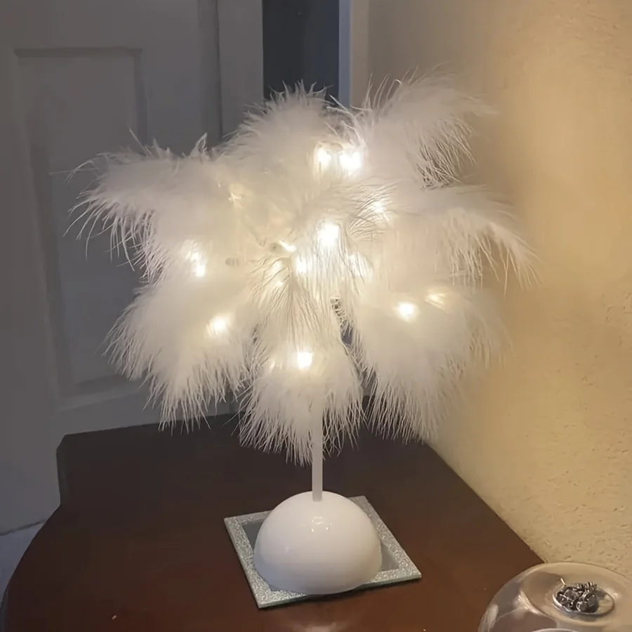 Kreative Feder Tischlampe Warmweißes Licht Baum Feder Lampenschirm Mädchen LED Hochzeit Dekorative Lichter Geburtstagsgeschenk Wohnkultur