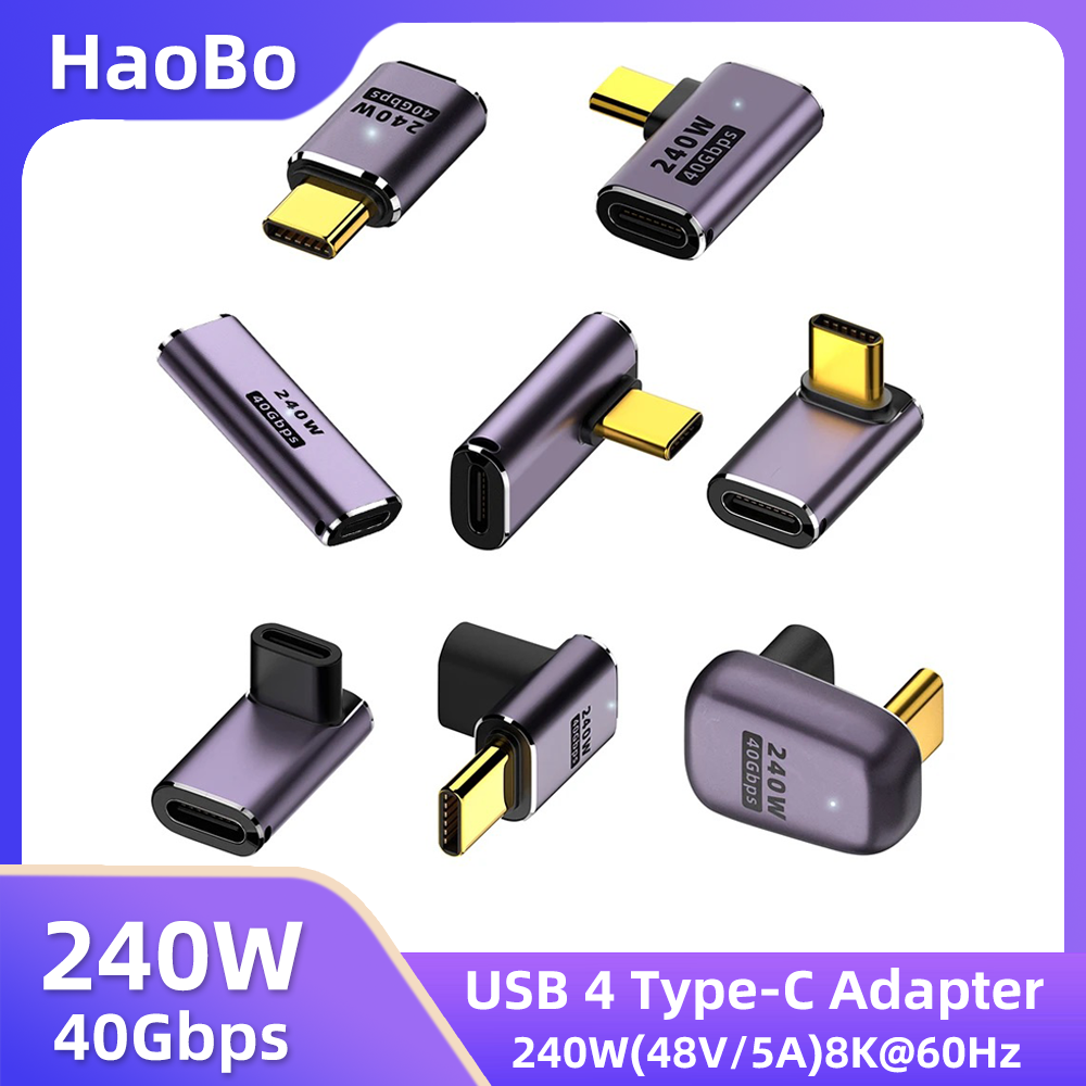 USB 4.0 PD 240W 8K 60Hz Charger Connector for Macbook 40Gbps High Speed USB C OTG U-Shape Straight Angle Male to Female Adapter