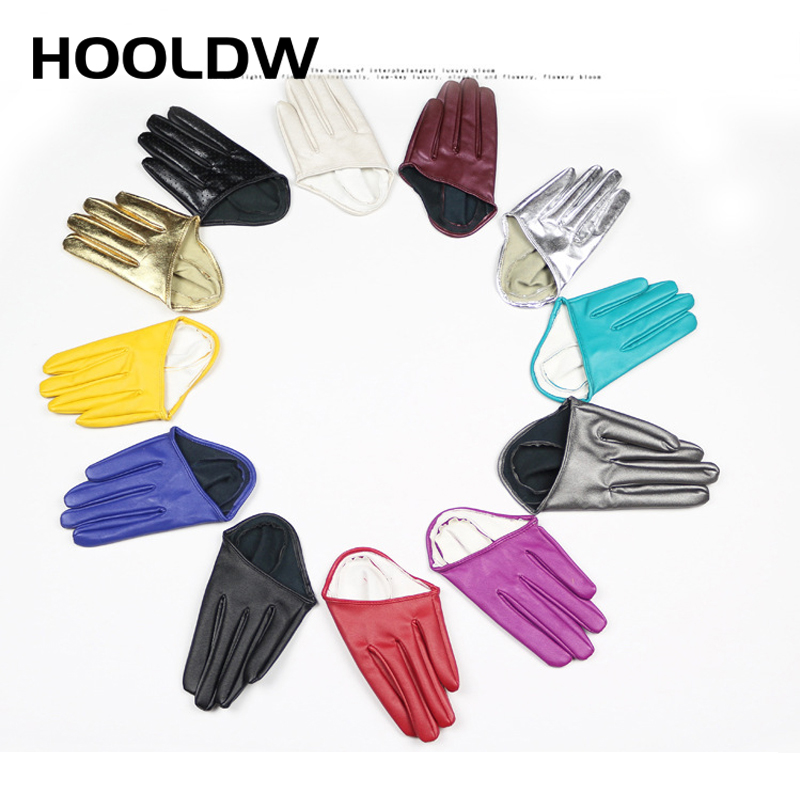 HOOLDW セクシーな革手袋女性のためのハーフパーム Pu レザー手袋新デザインダンスパーティーショー衣装手袋黒ミトン
