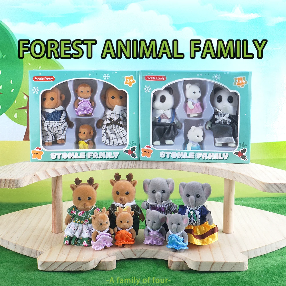 Box Packing Forest Family Reindeer Bunny Panda Animal Simulation Dollhouse Playset Play House Toy Accessories Xmas Gift for kids