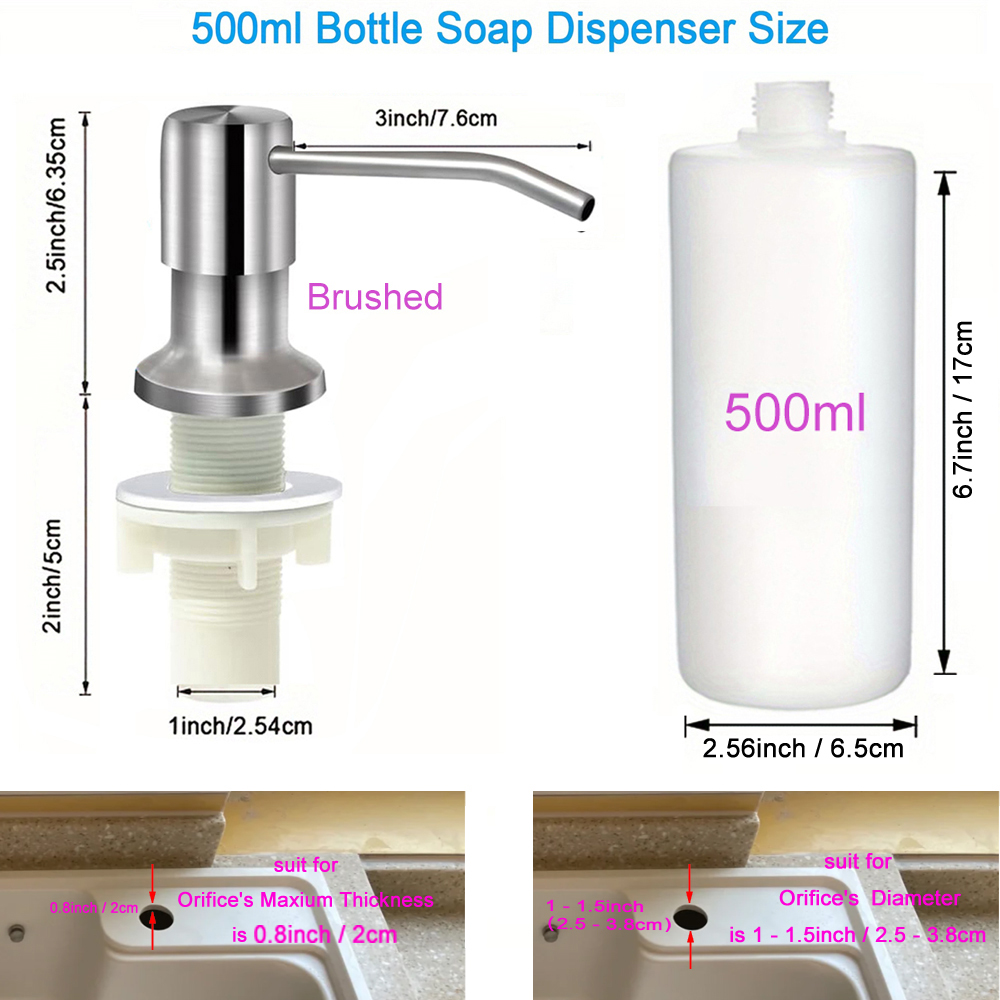 350ml / 500ml Bottle Liquid Soap Dispenser Durable Stainless Steel Pump Kitchen Sink Tools Home Use Product