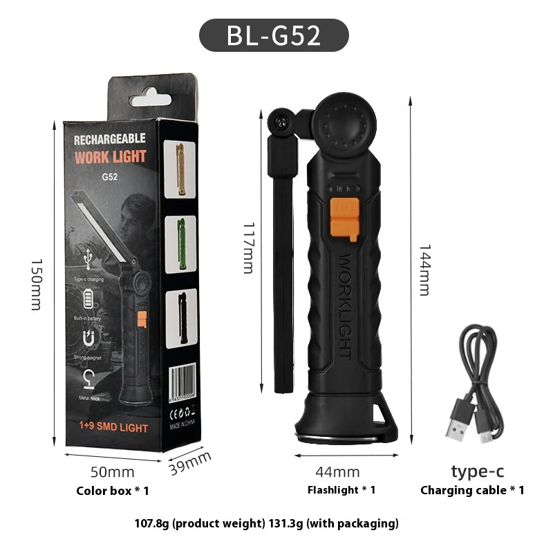 COB LED 작업등 손전등, USB-C 800mA 작업등, 마그네틱 360 ° 차고 수리 검사 램프, 4 가지 모드 포켓 투광 조명, 450LM