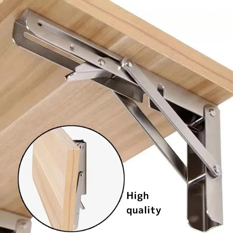 Heavy Duty 2PCS Stainless Steel Triangle Folding Shelf Brackets – Wall Mounted Collapsible Angle Bracket for Table, Workbench