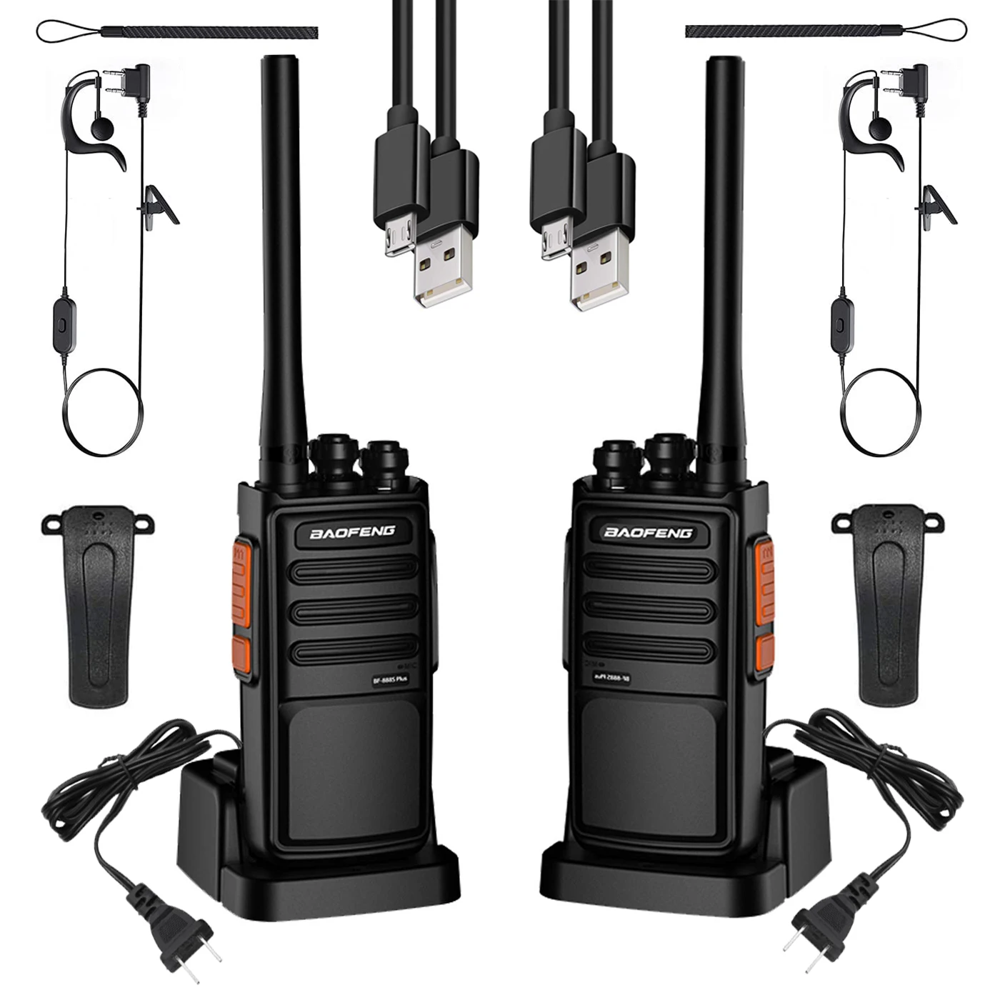 2 uds Baofeng BF-888S PLUS Walkie Talkie Radio bidireccional BF 888s cargador USB UHF 400-470MHz 16CH transceptor de largo alcance