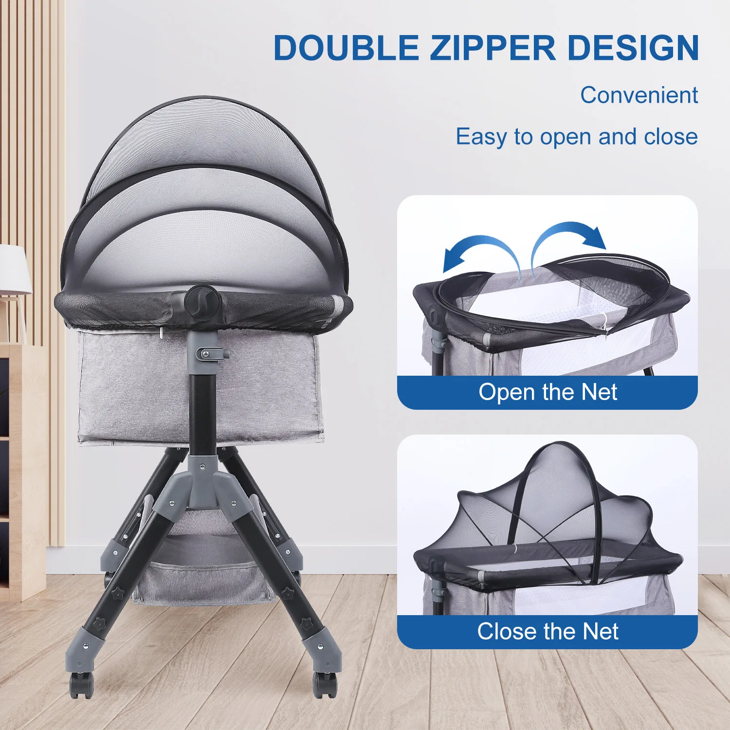 Moskitonetz für Babybett, vier Jahreszeiten, universell, für Neugeborene, abnehmbar, tragbar, belüftet, faltbar, verschlüsselter Krippenschutz