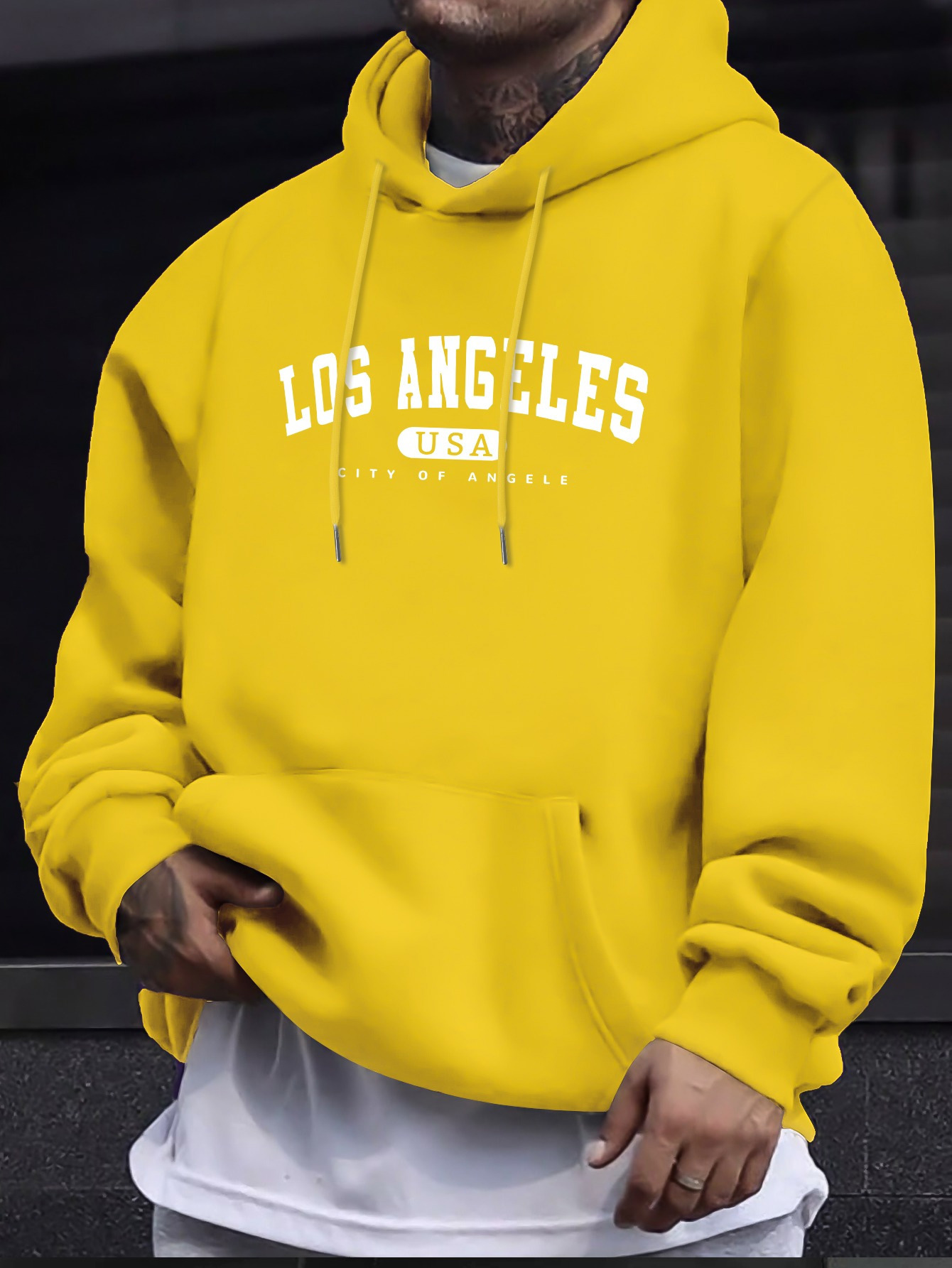Los Angeles Usa Print Men_s manga comprida com cordão estampado moletons camiseta de algodão para homens casual outono inverno