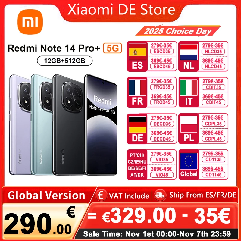 Versione globale Xiaomi Redmi Note 14 Pro Plus 5G Smartphone 200MP AI Fotocamera Snapdragon 7s Gen 3 NFC 120W 5110mAh Batteria