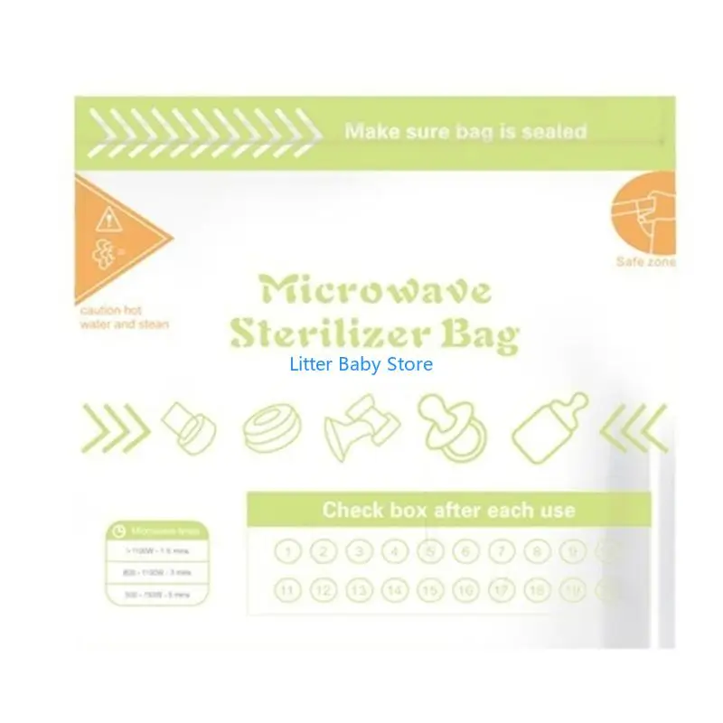 N80C Universal-Mikrowellen-Sterilisatorbeutel, Packung mit 10 Stück, Mikrowellen-Desinfektionsbeutel für Babyflaschen,
