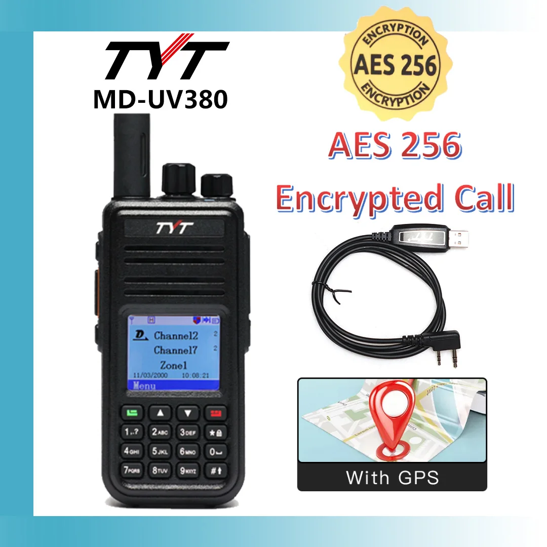 TYT NEUE AES256 Verschlüsselung MD-UV380 Digitale Walkie Talkie VHF UHF Dual Band Wasserdichte Radio GPS Amateurfunk DMR Walkie Talkie
