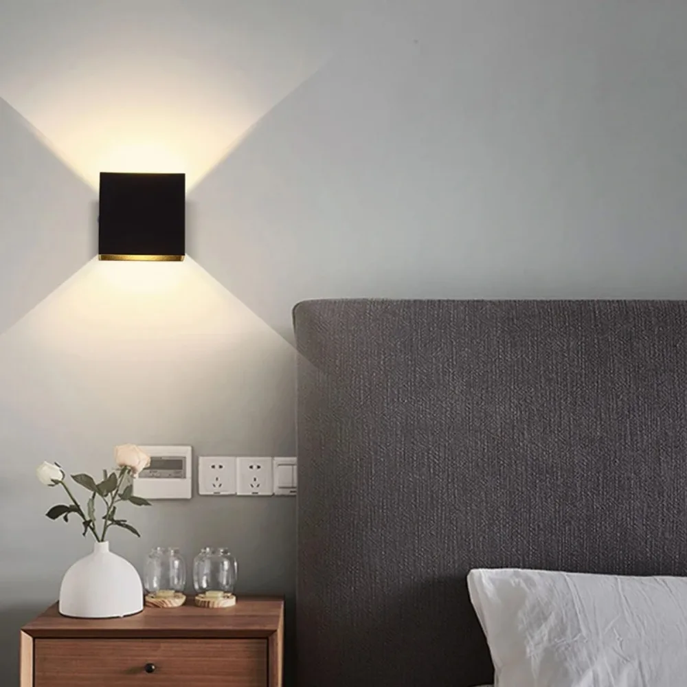 Lámpara de pared LED de 6W para exteriores, lámpara de pared para jardín y porche, decoración de cabecera para dormitorio interior, lámpara de iluminación de aluminio