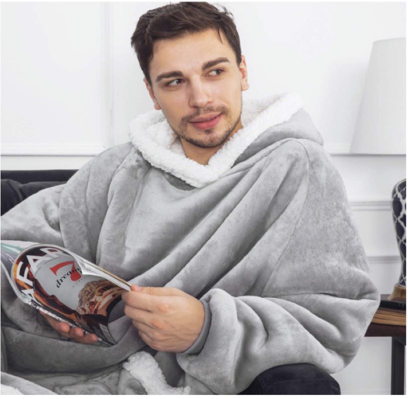 Suer-Manta larga de franela Sherpa, manta cálida de invierno con mangas, sudaderas con capucha, manta de TV de gran tamaño, jersey