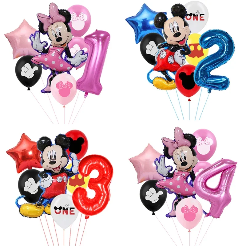Juego de Globos de aluminio de Minnie, 7 Uds., Globos de Mickey Mouse, decoración para fiesta de cumpleaños, Baby Shower, juguete para niños, Globos de aire, suministros