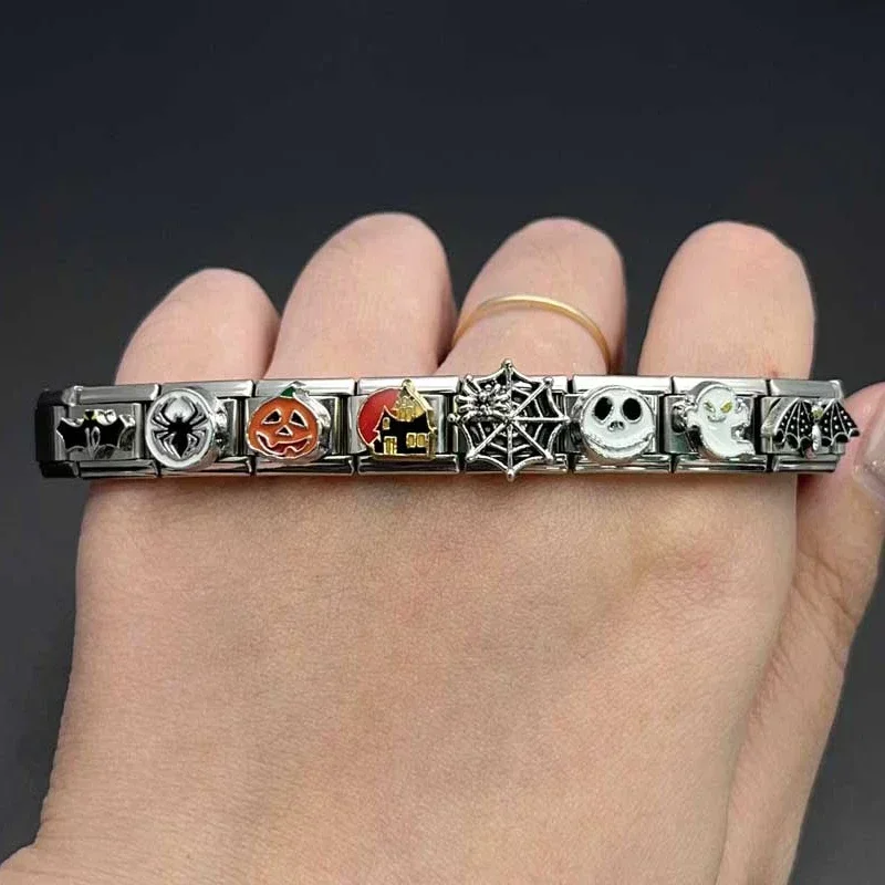 อิตาเลี่ยน Charm สร้อยข้อมือสแตนเลส DIY Splicing โมดูล 9 มม.ฮาโลวีน Series ส่วนบุคคลประกอบความยืดหยุ่น Dark Cool