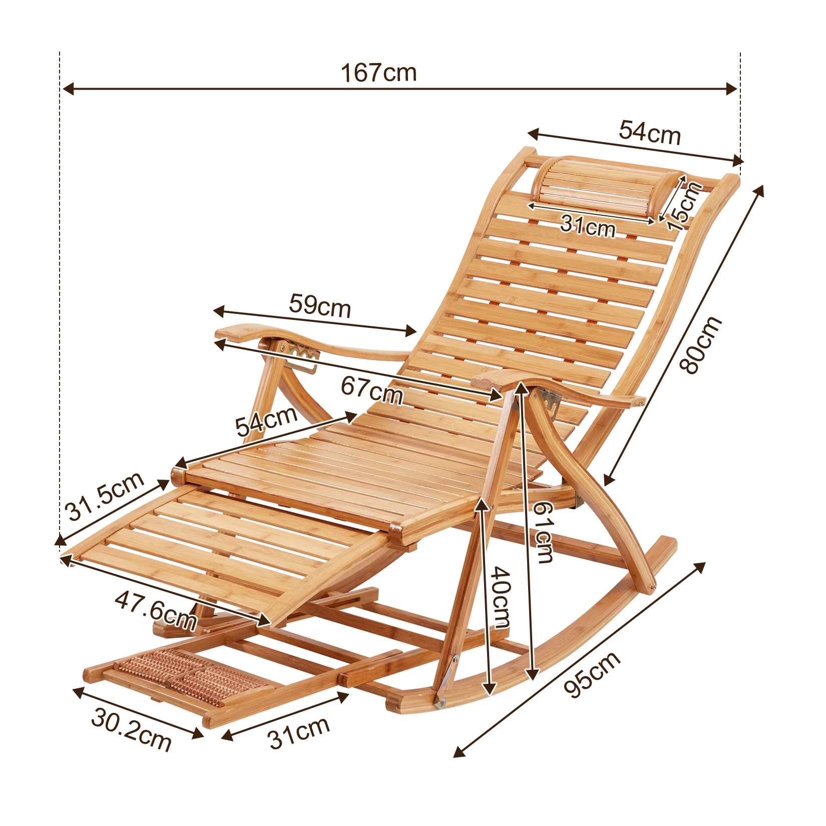 Cadeira de balanço dobrável resistente, bambu, sala de estar, móveis internos e externos, espreguiçadeira ajustável