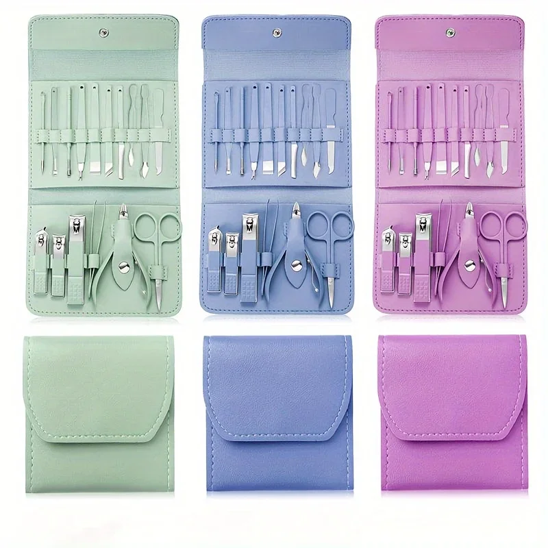 Set di tagliaunghie professionali da 16 pezzi e pinze per cuticole con custodia portatile in pelle Idea regalo, set manicure con funzione completa