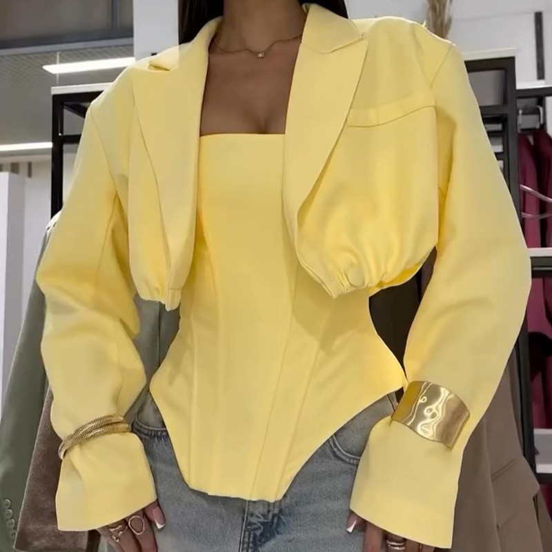 Roupas femininas europeias e americanas 2025 outono nova moda estilo curto pequeno terno jaqueta colete irregular conjunto de duas peças