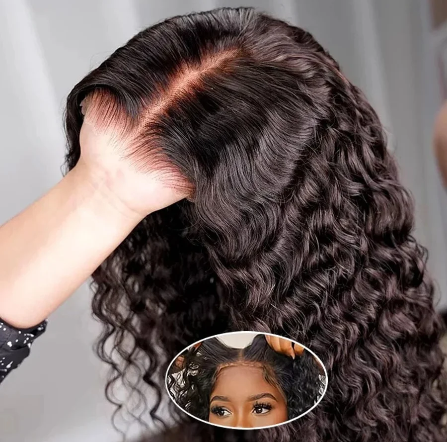 Peruca de cabelo humano Glueless Deep Wave, Pré Cut Lace Wig, Go, Pronto para vestir, 6x4, 5x5