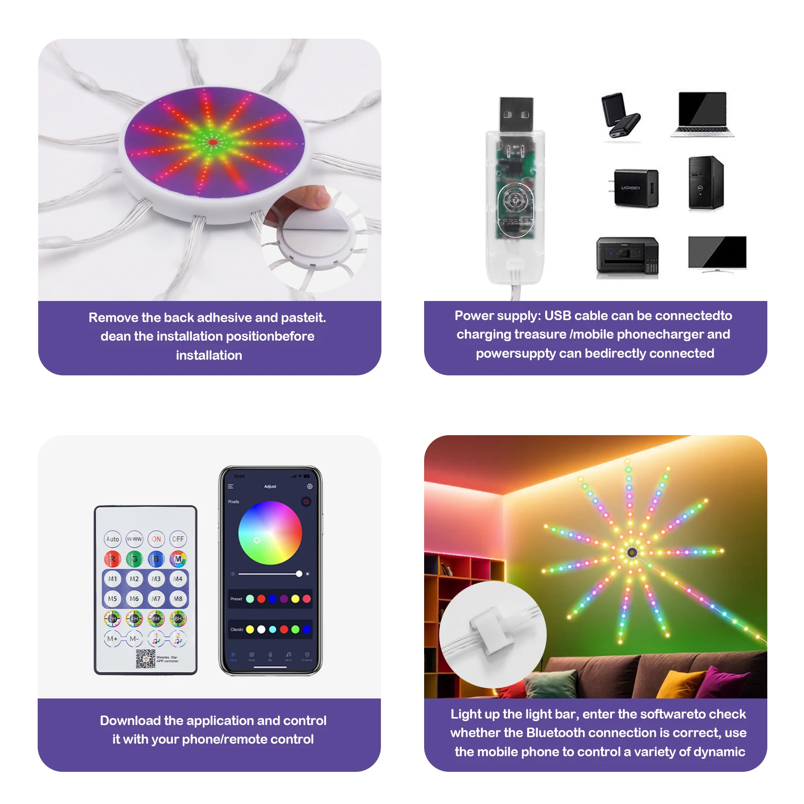 LEDストリップライト,Bluetooth,USB,アプリコントロール,DC, 5V,夢の色,壁,寝室の装飾用