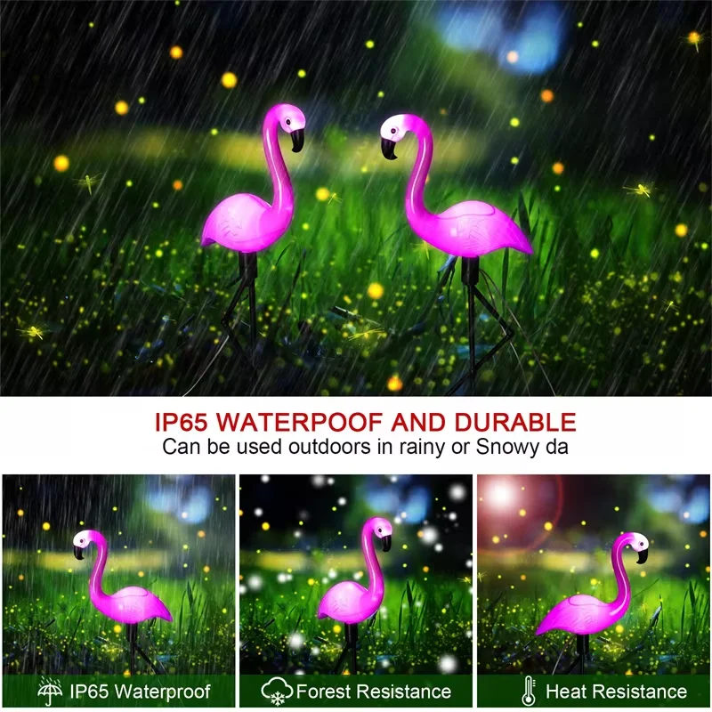 1PCS 플라밍고 태양 빛 IP65 방수 LED 스테이크 빛 풍경 지상 램프 야외 통로 크리스마스 정원 장식