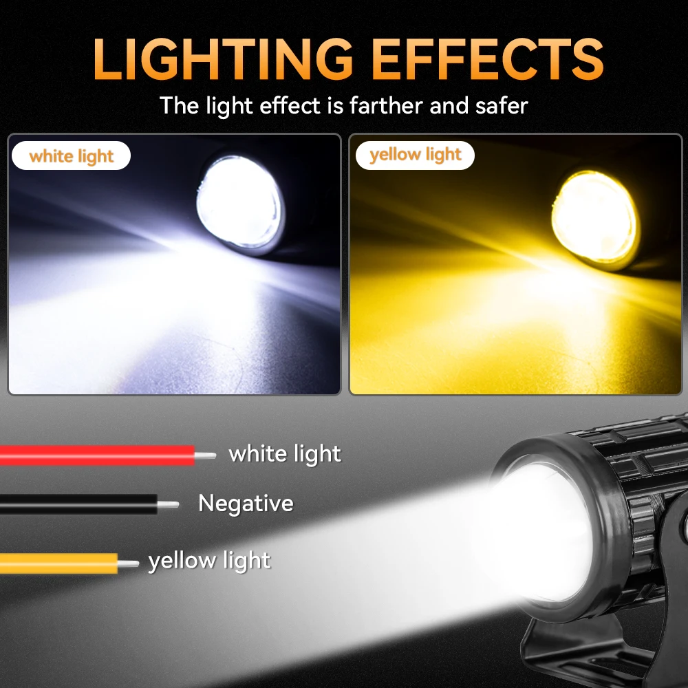 Faróis de led para motocicleta, holofotes auxiliares, mini projetor, luz de neblina, lâmpada frontal de condução, universal, cor dupla, acessórios para moto
