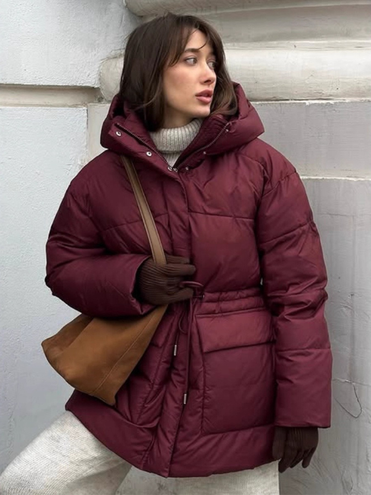 Tossy Leisure Damen-Parker-Mantel mit Kapuze, Kordelzug in der Taille, warme, solide Tasche und Stehkragen, lange Ärmel, 2025, Parker-Mantel