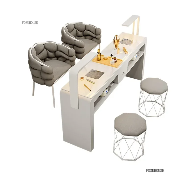 Modern Professional Manicure Table with Vacuum Cleaner Single Double Light Luxury Nail Table Commercial Manicure Tables