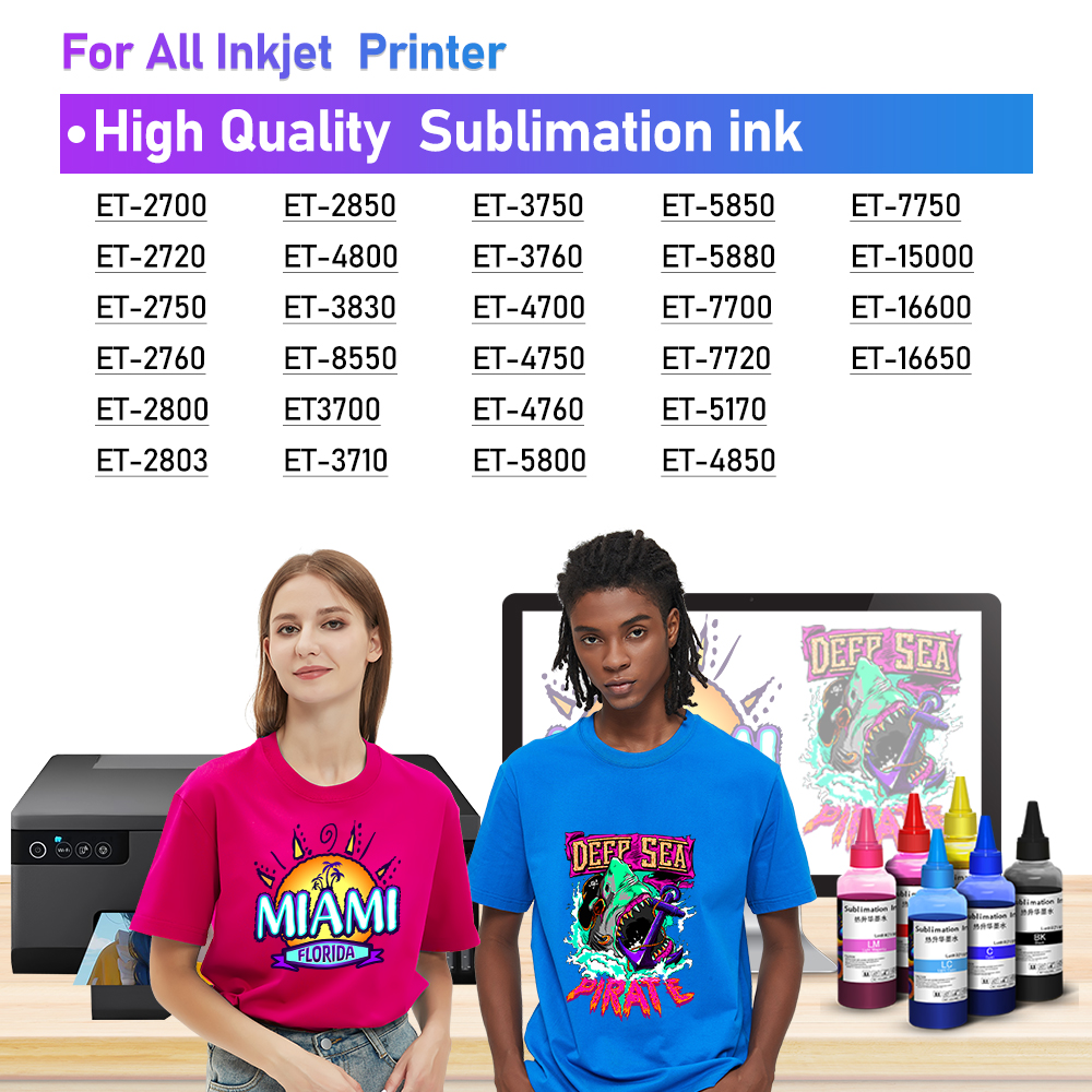 Universelle Sublimationstinte für Epson-Desktop-Drucker, Wärmeübertragungstinte für T-Shirt-Baumwollbecher, kompatible Sublimations-Tinten-Sets