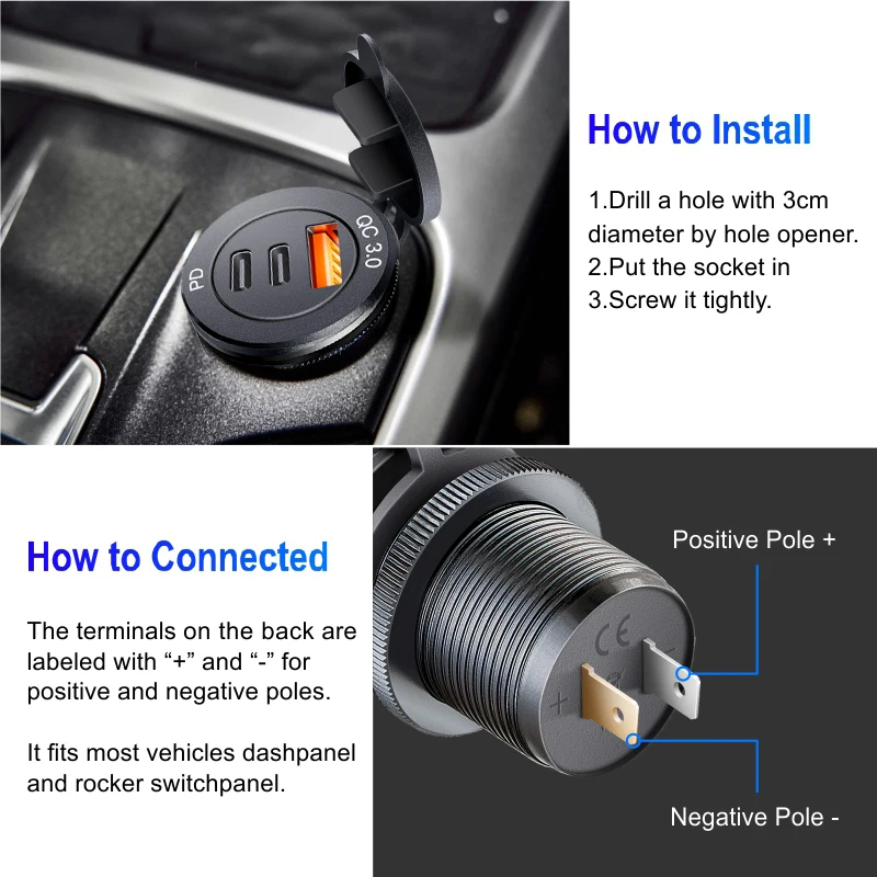 Enchufe de cargador de coche USB C DC carga súper rápida QC3.0 y PD para 12V/24V coche marino ATV tipo c puerto para Audi q5 a8 a1 a3 4