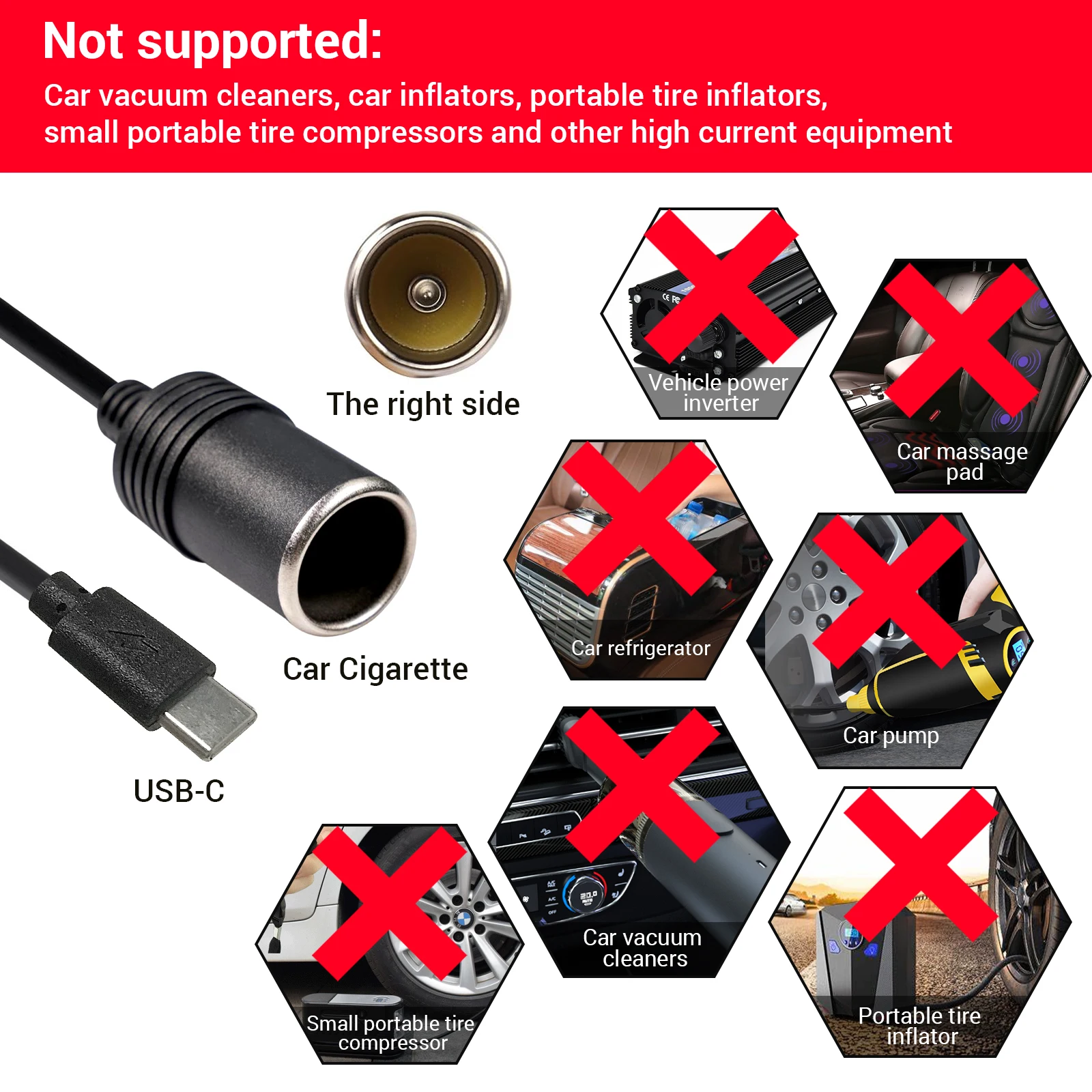 USB Type C to Car Cigarette Lighter Socket Female Converter Adapter Cord for Car Cigarette Lighters Car Vacuum Cleaner