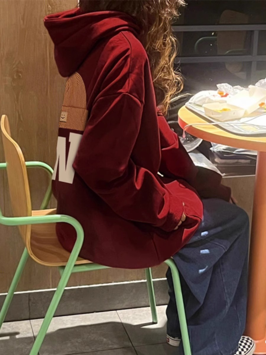 유니섹스 커플 운동복 후드 겨울 양털 안감 자켓 오버 사이즈 캐주얼 streetwear 풀오버 가을/겨울용 긴 소매 탑