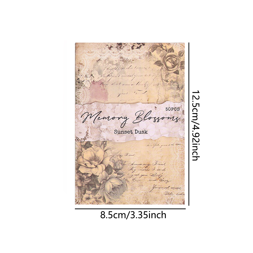 50 Sheets Vintage Flower Non-sticky Scrapbook Paper DIY Art Crafts Journaling Background Decoration Collage Material Paper