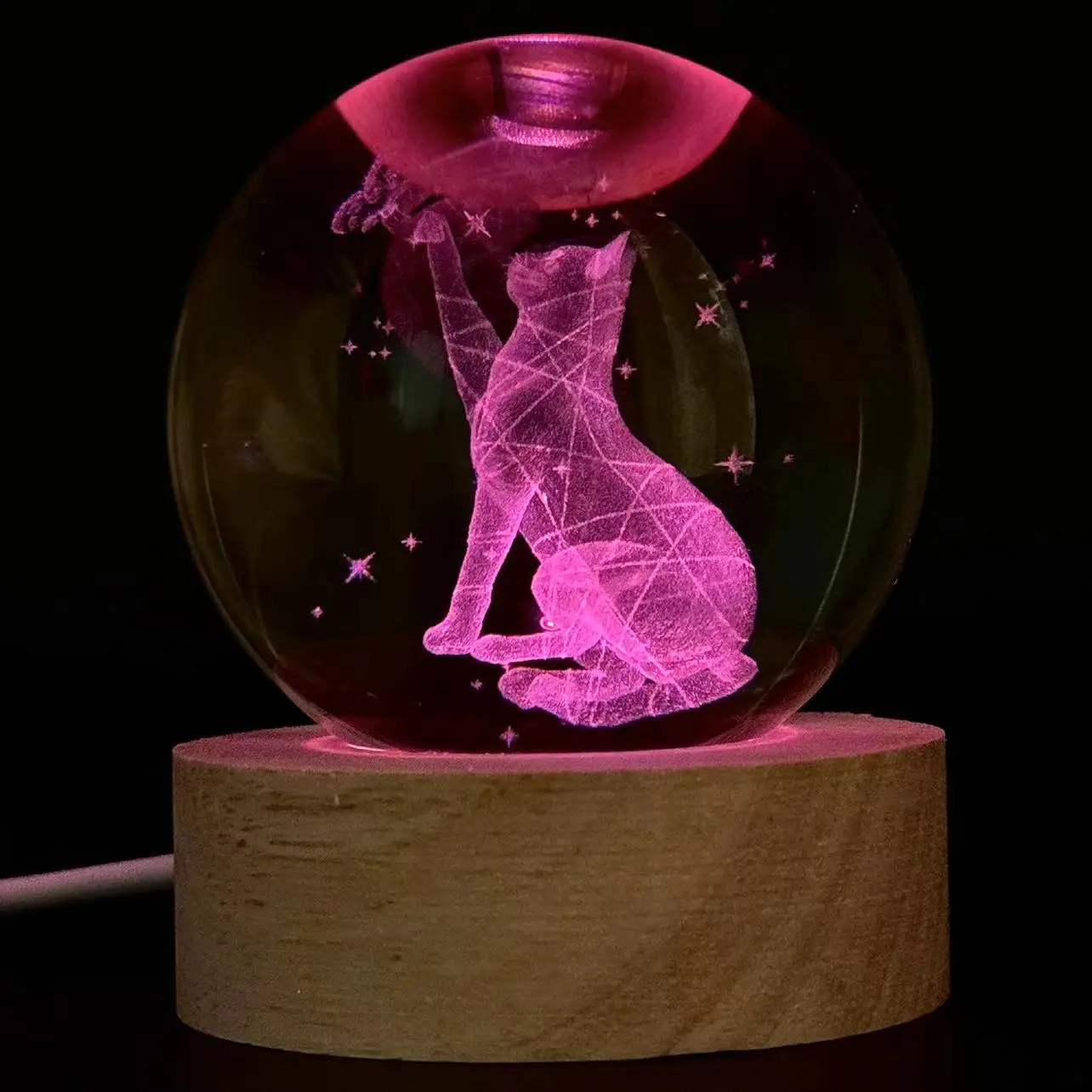 1個、3Dレーザー彫刻猫と蝶のナイトライト、色付きライトウッドランプホルダー付き、家の装飾装飾、適切