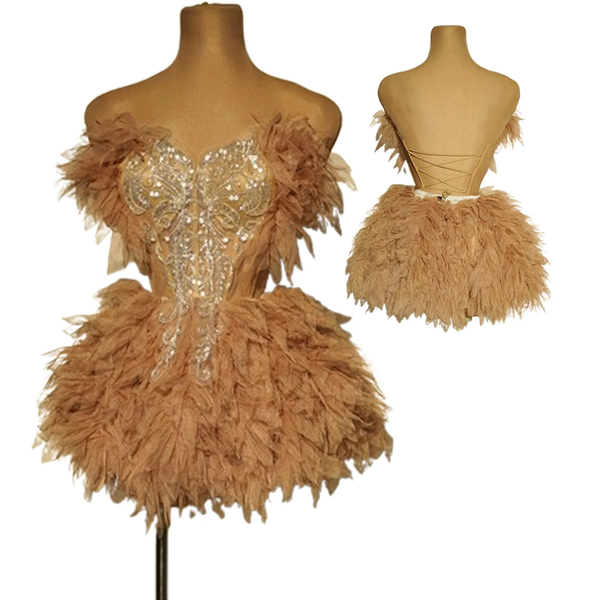 Camel Tube Top Exquisite Geburtstag Licht Luxus Kleid Foto Fotografie Mädchen Gruppe Bühne Singen Kleidung Bar Tanzen Party Kleid