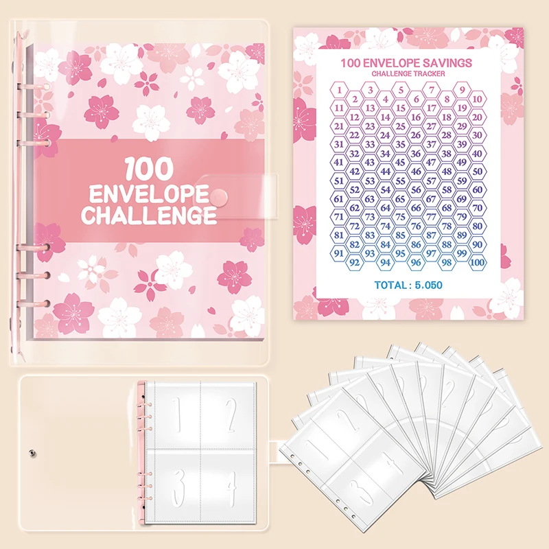 Money Saving Challenge Binder 100 Envelope Sustainable Motivating Solution Challenging Loose-Leaf Binder Paper For Savings Goals