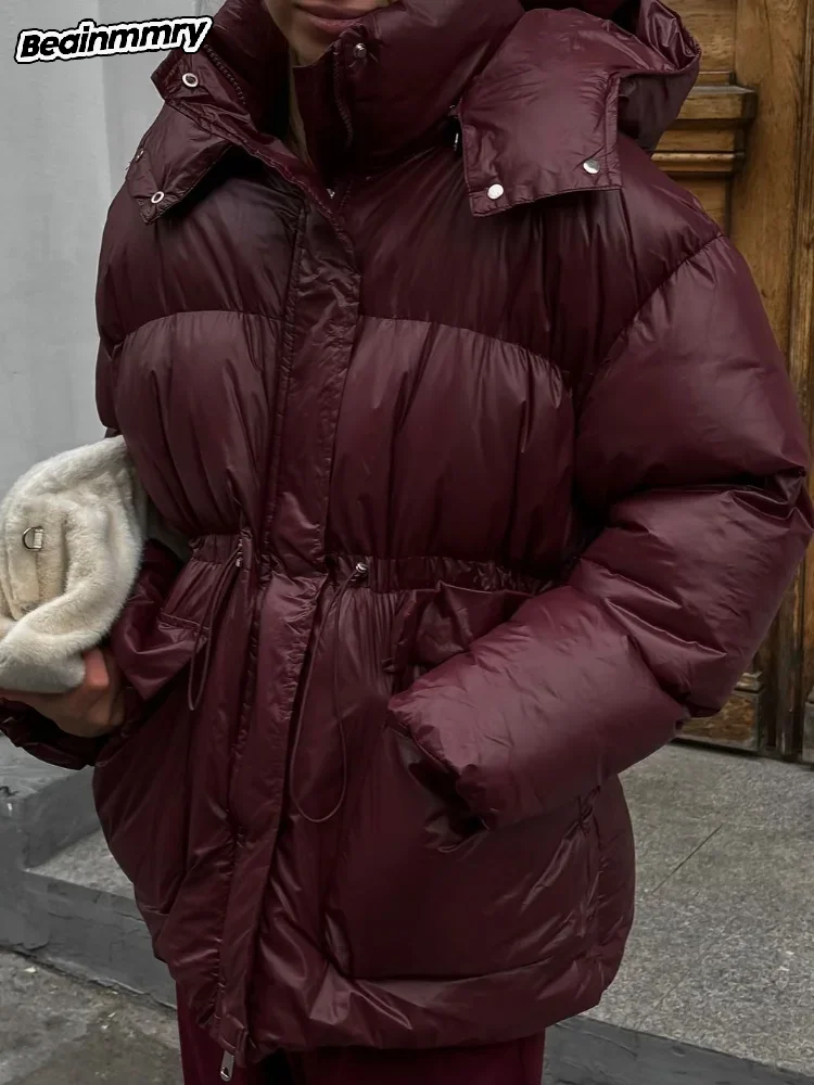 Abrigo informal liso con capucha y bolsillos para mujer, abrigo de algodón a la moda con solapa y cremallera, abrigo de manga larga con cordones, prendas de vestir para ir al trabajo en invierno