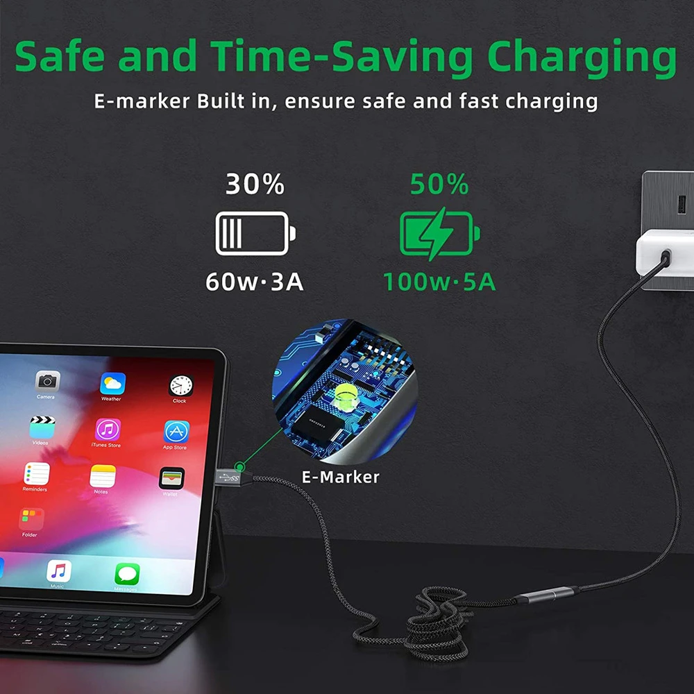 Удлинительный кабель USB C 3.1 Gen2 10 Гбит/с Тип C к C PD 100 Вт QC4.0 3.0 5A Кабель для быстрой зарядки для MacBook Pro 4k 60 Гц Видеокабель