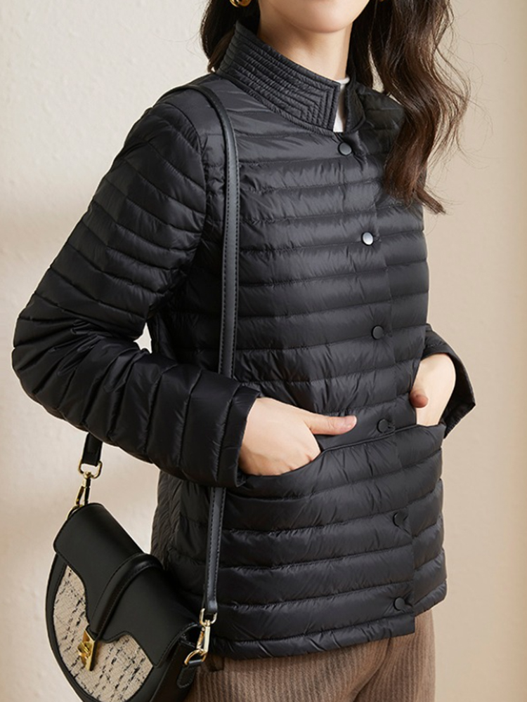 Moda feminina jaqueta puffer em outono leve fino curto para baixo jaqueta gola casaco