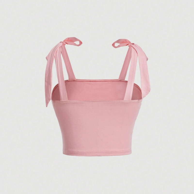 Solid Tie Shoulder Ruched Wide Strap Slim Fit Crop Top Women Clothing Summer 2025 Y2K Clothes Pink Backless Camis Top Streetwear