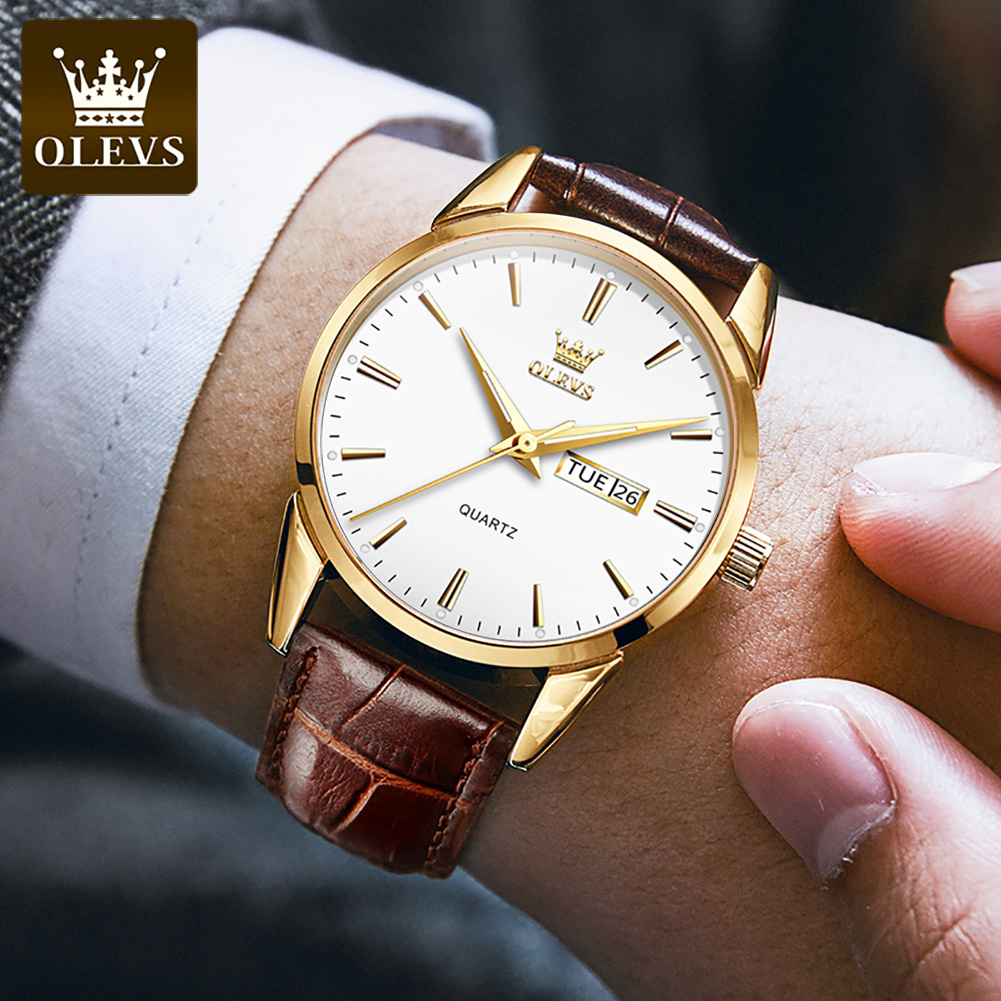 OLEVS คลาสสิกควอตซ์นาฬิกาสําหรับชายสายหนังกันน้ําปฏิทินกีฬาธุรกิจผู้ชายนาฬิกาข้อมือควอตซ์แบรนด์ชั้นนํา 6898