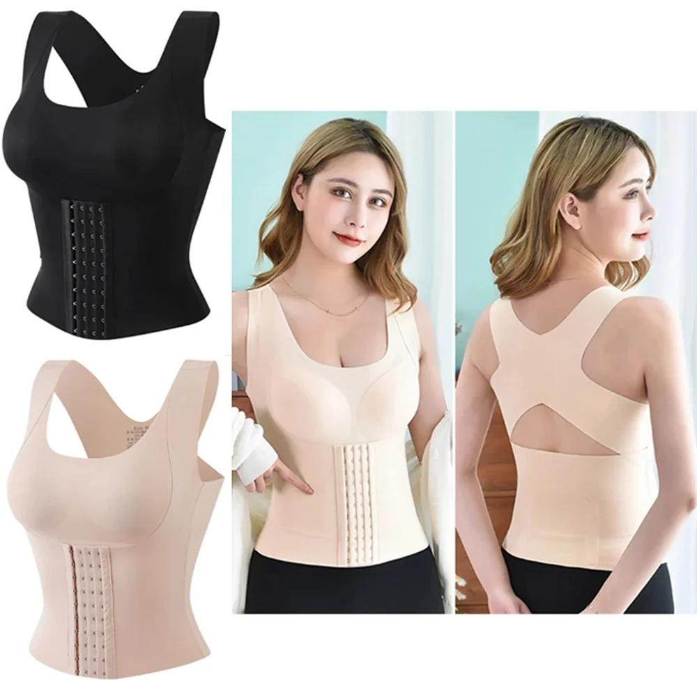 Sutiã feminino 3 em 1, roupas estilo, corretor de postura, perda de peso, costas cruzadas, roupa íntima, barriga, sem mangas ﻿