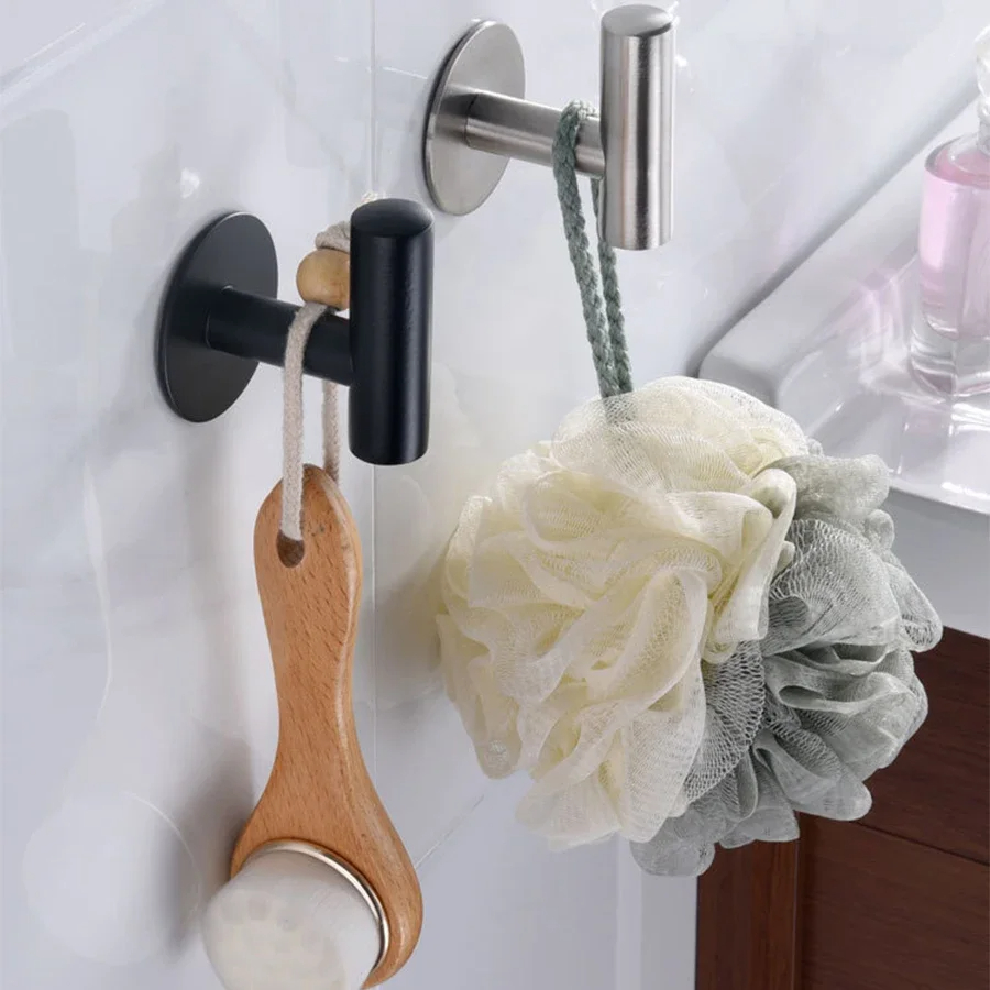 Gancho de parede adesivo de aço inoxidável, gancho de toalha para banheiro, cozinha, garagem, resistente, fixado na parede, hardware de cozinha
