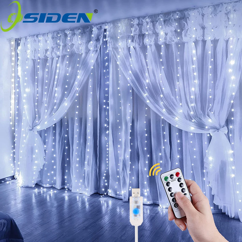 Cortina de led guirlanda luzes 8 modos de energia usb controle remoto à prova dwaterproof água luz de fadas iluminação festiva casamento decoração natal