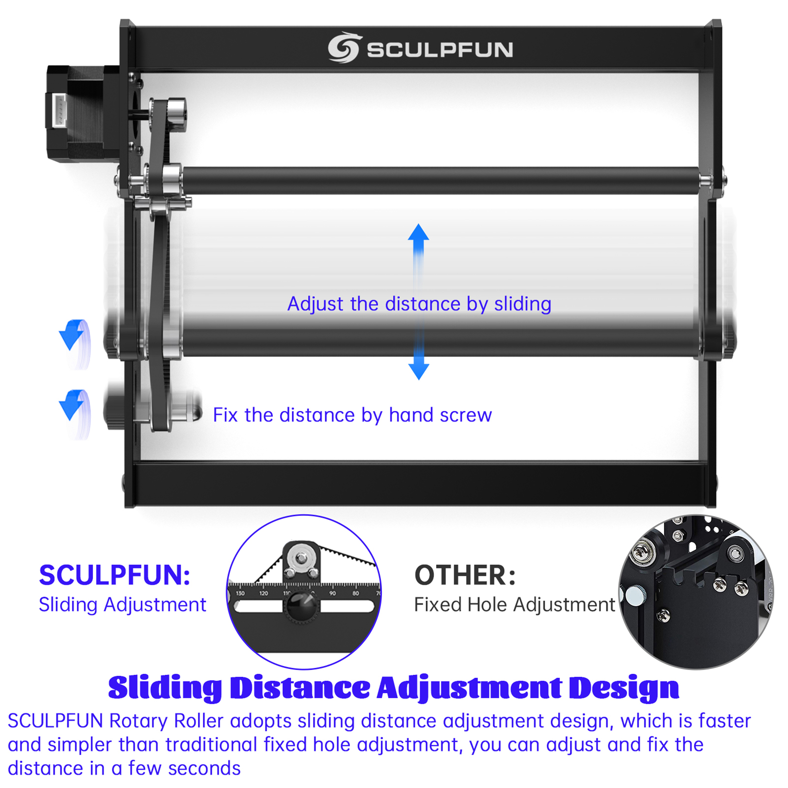 SCULPFUN Laser-Rotationswalze, Lasergravierer, Y-Achse, Rotationswalze 360 ° Drehbar für 6–150 mm verschiedene Gravurdurchmesser