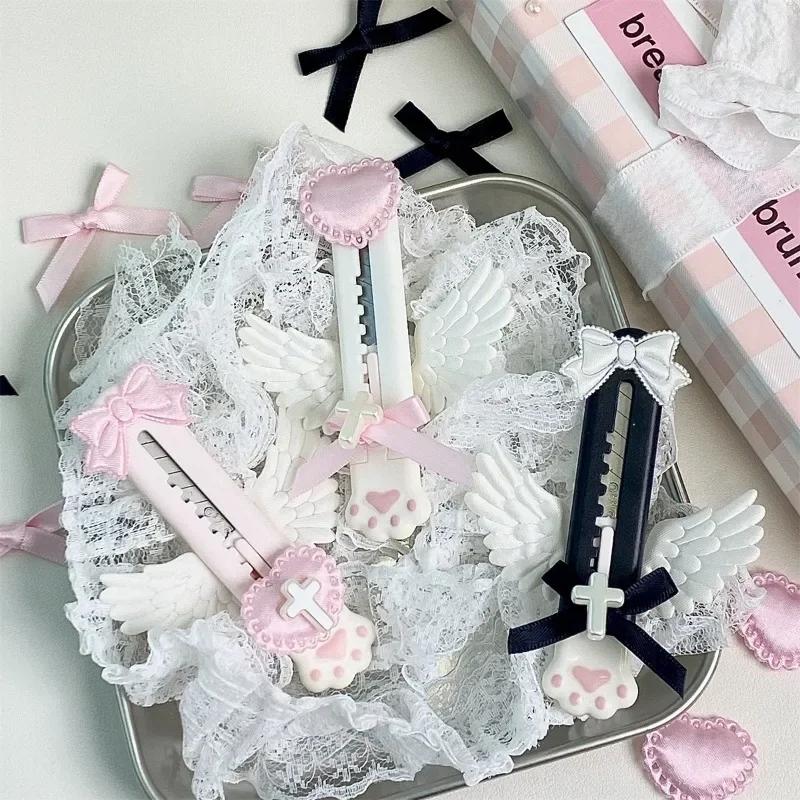 Cute Cat Paw Utility Knife Lovely Wing Bowknot Style Open Box Cutter Letter Envelope Opener Mail Knife School Office Supplies