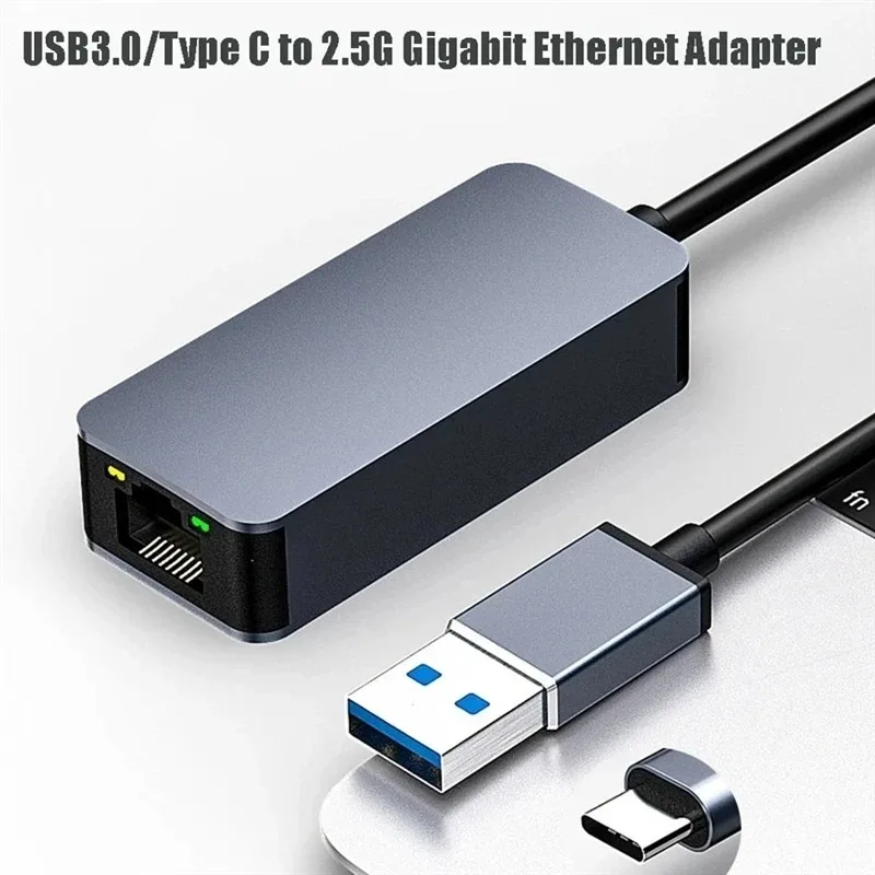 2500Mbps USB C tipo C Ethernet a RJ45 2,5G USB 3,0 adaptador con cable convertidor Lan Network Hub para Windows 7/8/10 MAC para PC portátil