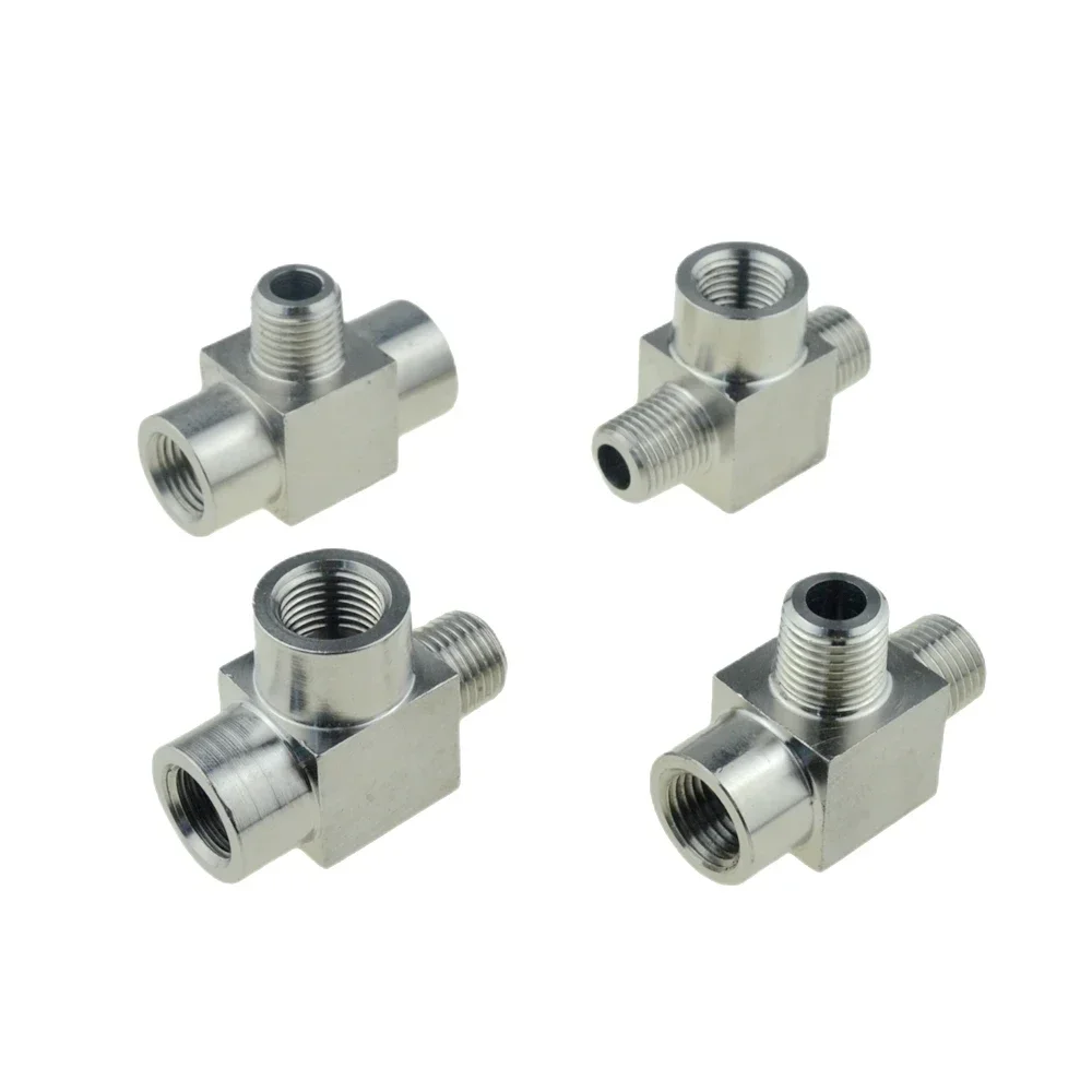 Accesorio de tubería de acero inoxidable 304, codo en T de 4 vías 1/8 1/4 3/8 1/2, rosca macho hembra, conector acoplador adaptador de aire de alta presión