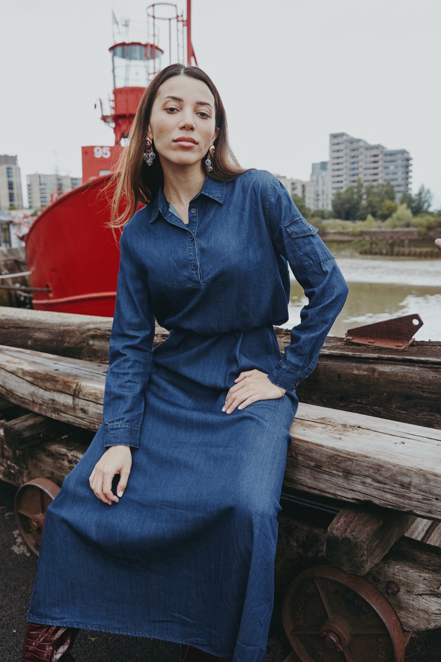 AS AW25 Джинсовый комплект, свободная рубашка + платье-комбинация, регулируемое платье Aline