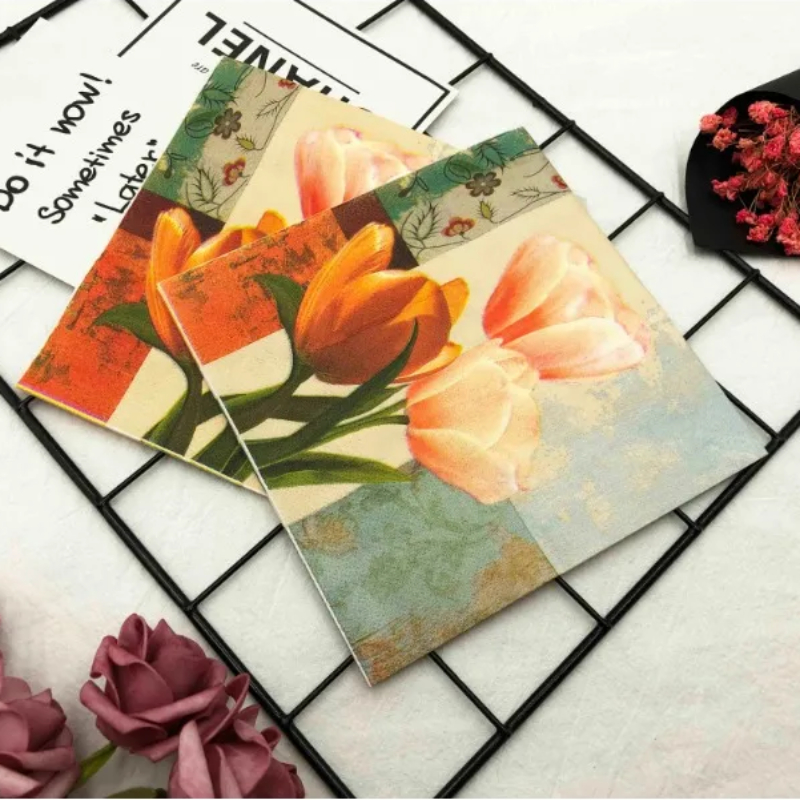 Красочная цветочная ткань в виде тюльпана для свадебной вечеринки, складная бумажная салфетка, ткань для рта, салфетка, салфетка с принтом 20 шт./pac 2 слоя