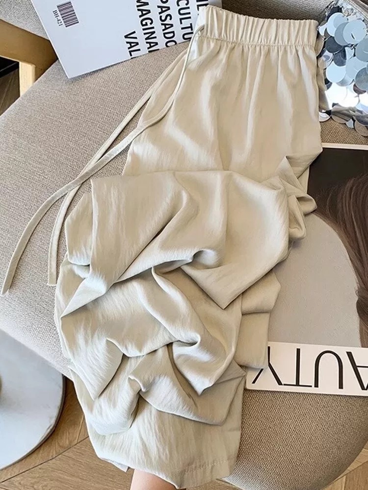 Casual Loose Thin Ice Silk Straight Leg Pants Women Summer Slimming Wide Leg Pants Korean Sle High Waist Long Pants